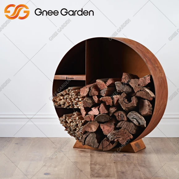Corten tērauda baļķu turētājs āra dārzam