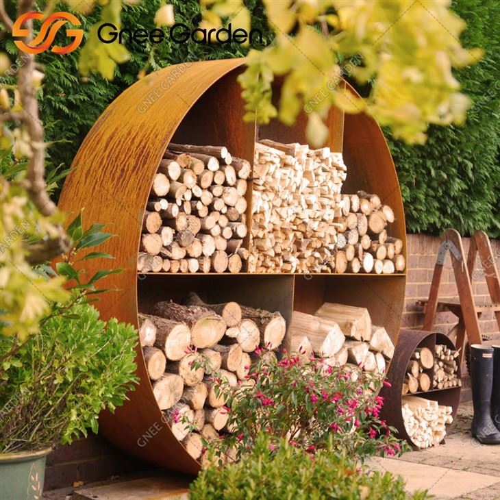 Corten Steel Log Holder Garden Outdoor