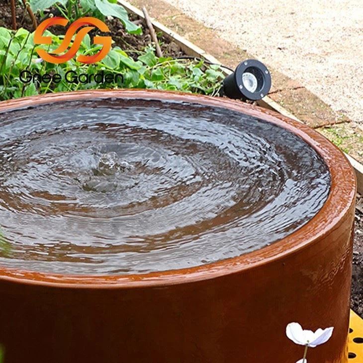 rusty metal water feature