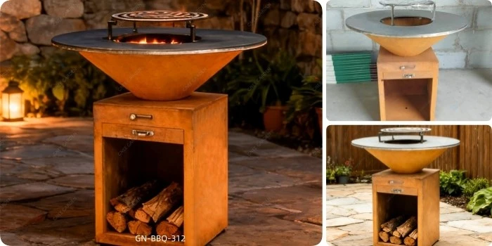 Corten Steel Cone BBQ Grill Table Corten Steel Cone BBQ Grill Table
